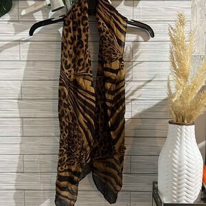 Women’s silky, leopard print, scarf, head wrap.